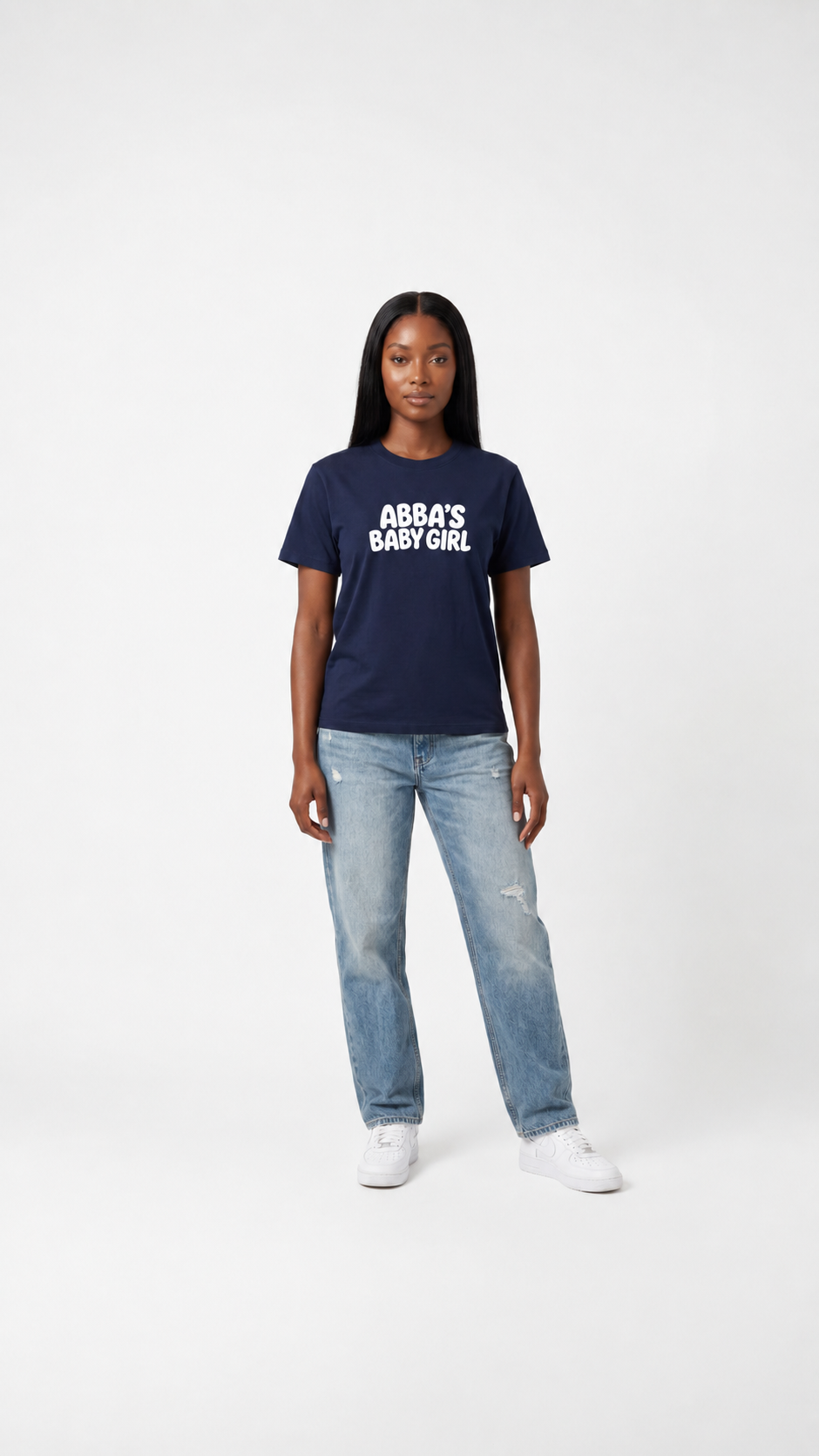 Abba's Baby Girl Oversized Tee - Navy